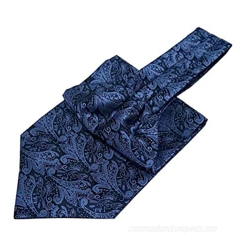 L04BABY Men's Blue Paisley Floral Ties Silk Suit Ascot Jacquard Woven Cravat