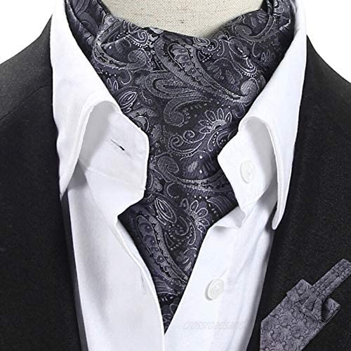 L04BABY Men's Dark Grey Paisley Floral Ties Suit Ascot Jacquard Woven Cravat