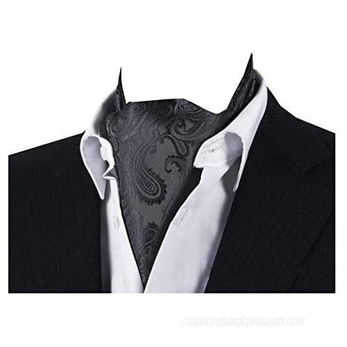 L04BABY Men's Dark Grey Paisley Floral Ties Suit Ascot Jacquard Woven Cravat