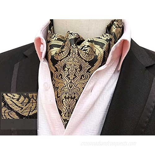 L04BABY Men's Gold Black Paisley Jacquard Woven Wedding Cravat Scarf Tie Ascot