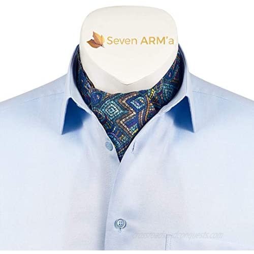 Seven Arma -Stripe Check Cravat Ascot Tie for Men Cravat Scarf - Square Scarf Ascot Cravats for Ascot Ties for Men - Ascots for Men Silk - In Square Box