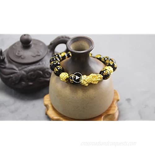 12mm Pixiu Feng Shui Black Obsidian Wealth Bracelet Pixiu Bracelets For Men Hand Carves Mantra Bands for Women Elastic Bracelets