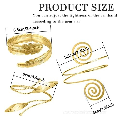 8 Pieces Arm Cuff Upper Arm Band Cuff Arm Bracelet for Women Girls Open Upper Arm Bangle Gold Adjustable Armband Jewelry Set