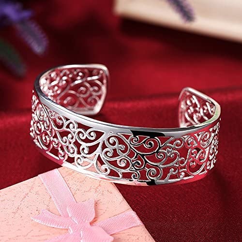 925 Sterling Silver Bangle Bracelet HTOMT Fashion Simple Open Bangles Cuff Jewelry for Women