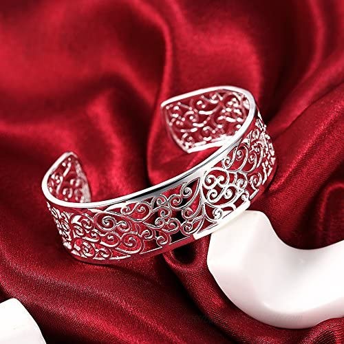 925 Sterling Silver Bangle Bracelet HTOMT Fashion Simple Open Bangles Cuff Jewelry for Women