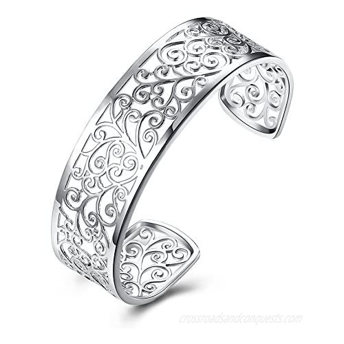 925 Sterling Silver Bangle Bracelet  HTOMT Fashion Simple Open Bangles Cuff Jewelry for Women