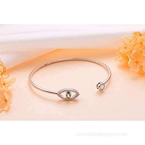 925 Sterling Silver Blue Evil Eye Double Strand Bracelet Necklace Stud Earrings Jewelry for Women Girls Ladies
