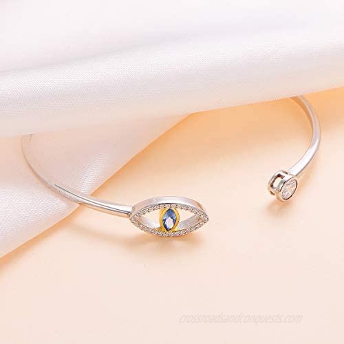 925 Sterling Silver Blue Evil Eye Double Strand Bracelet Necklace Stud Earrings Jewelry for Women Girls Ladies