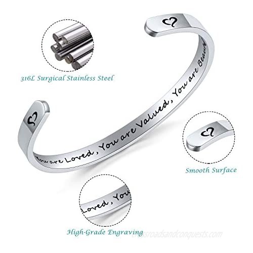 AryaHozel Inspirational Bracelet for Women Motivational Cuff Bangle Engraved Mantra Quote Stainless Steel Jewelry Personalized Gifts for Her Teen Girls Friendship Bracelet Birthday Graduation Presents