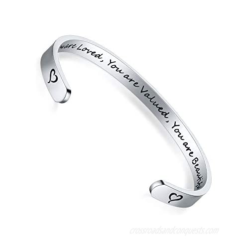 AryaHozel Inspirational Bracelet for Women Motivational Cuff Bangle Engraved Mantra Quote Stainless Steel Jewelry Personalized Gifts for Her Teen Girls Friendship Bracelet Birthday Graduation Presents