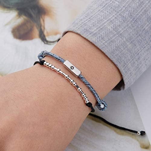 ASELFAD Badass Morse Code Bracelets for Women Sterling Silver Beads on Cord Funny Friendships Inspirational Jewelry Gift for Her Mom Wife Friends Female Best Friend Sister Grandma