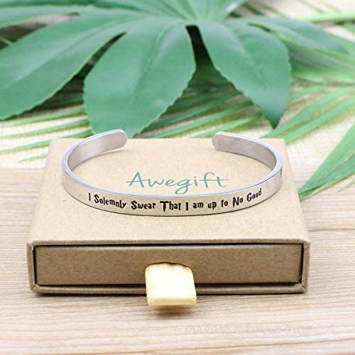 Awegift I Solemnly Swear That I Am Up to No Good Mischief Managed Inspired Script Bracelet Friendship Jewelry Gift