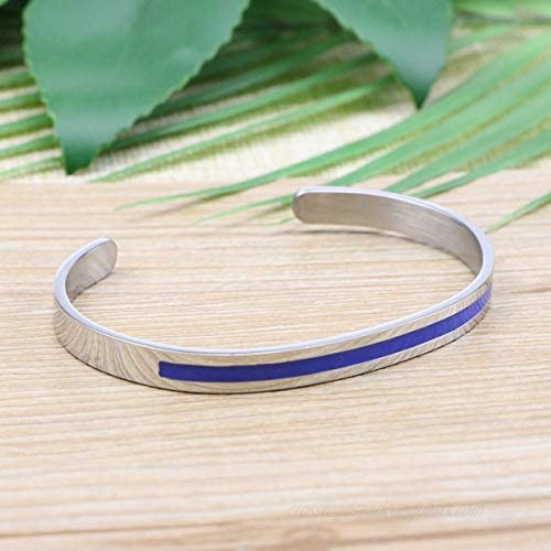 Awegift Thin Blue Line Cuff Bracelet Stainless Steel Jewelry Gifts for Women Female Officer
