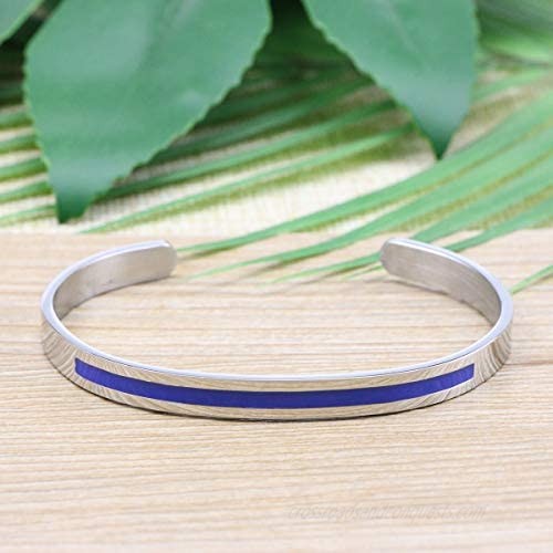 Awegift Thin Blue Line Cuff Bracelet Stainless Steel Jewelry Gifts for Women Female Officer