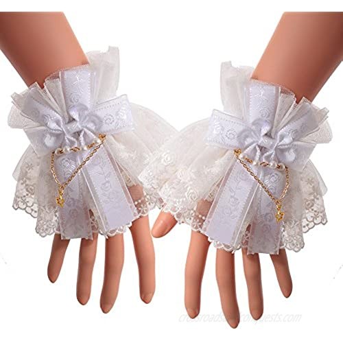 BLESSUME Lolita Lace Cuffs Steampunk Wrist Cuff Bracelet (White 10(1pr))