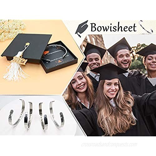 Bowisheet 2021 Graduation Gift for Women Cuff Bangle Bracelet Stainless Steel Engraved 2021 Graduation Cap Inspirational Bracelet for Her