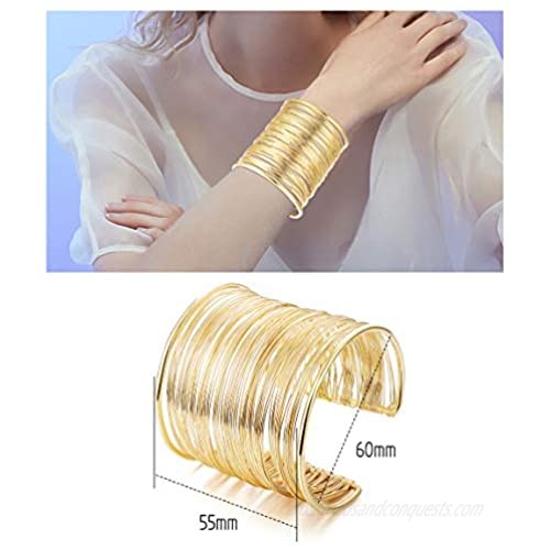 CASSIECA 4 Pcs Cuff Bangle Bracelet Set for Women Smooth Open Wide Wire Grooved Bracelets Adjustable Gold Sliver-Tone Plated Fashion Jewelry