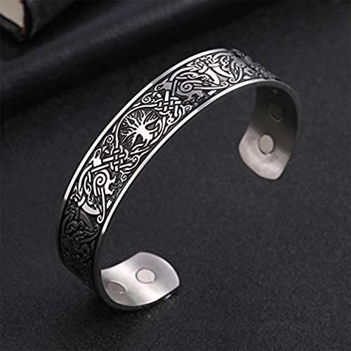 Cooltime Ancient Nordic Tree of Life Odin's Raven Magnetic Bracelet Cuff