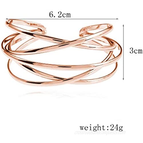 Cuff Bracelet for Women Multi-layer Cross Wire Bangle Bracelet Open Adjustable Wide Cuff Bracelet for Teen Girls Fashion Jewelry