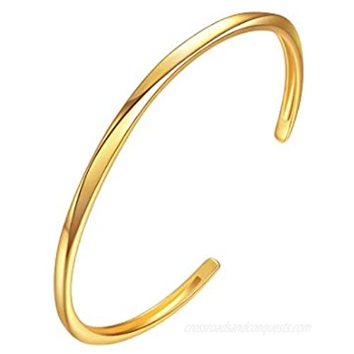 E Thin Open Cuff Bracelet 18K Gold Plated Couples Oval Love Bracelets Plain Polished & Inlaid AAA Cubic Zirconia Open Cuff Bangle Jewelry Gift for Women -Gold