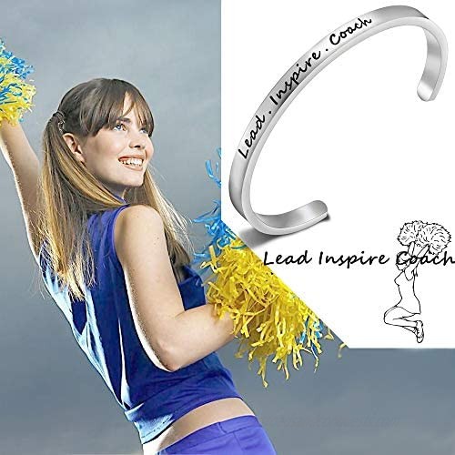 FEELMEM Cheerleader Bracelet Lead Inspire Coach Cuff Bangle Bracelet Cheer Jewelry for Cheerleader