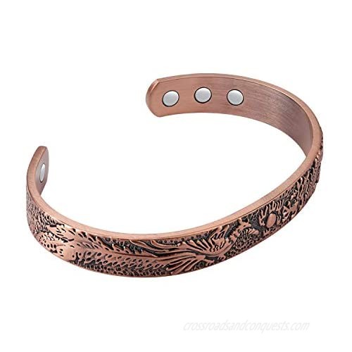 Feraco Copper Bracelets for Men Women Magnetic Therapy Bracelet for Arthritis Pain Relief Vintage Dragon Phoenix 99.9% Solid Copper Cuff Bangle