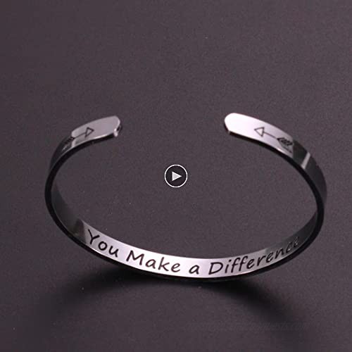 Fesciory Inspirational Bracelets for Women Stainless Steel Engraved Personalized Positive Mantra Quote Keep Going Cuff Bangle College Graduation for Her