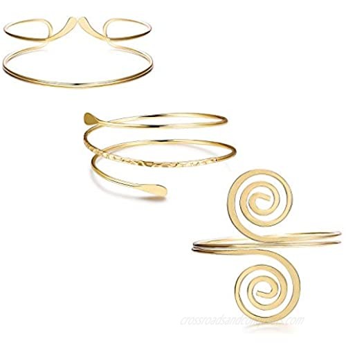 Finrezio 3Pcs Upper Arm Bracelet Open Cuff Armlets Simple Coil Swirl Armband Jewelry Set Dia.3” Adjustable