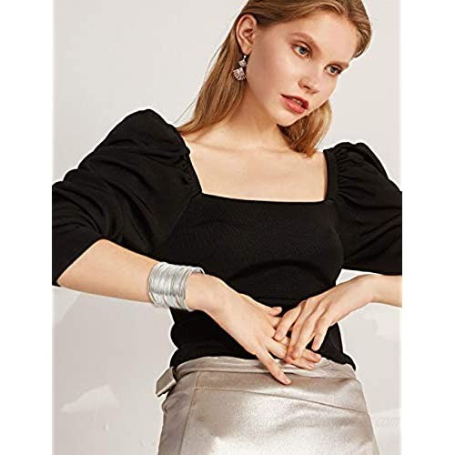Florideco 4pcs Wide Cuff Bangle Bracelet Set for Women Armband Polished Open Wristband Arm Bangle Jewellery Adjustable