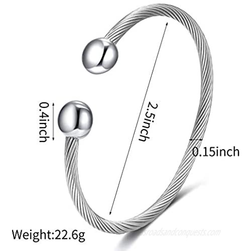 FOOM Elastic Adjustable Cable Bracelet for Men Women Twisted Stainless Steel Cuff Bangle with Magnetic Two Tone Gift Fashion Jewelry Plated Polished Gift