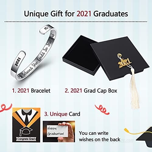 Freeprance Graduation Gifts Her 2021 Graduate Bracelet Grad Bangle Cuff High School College Senior Gift 2021 Jewelry for Him