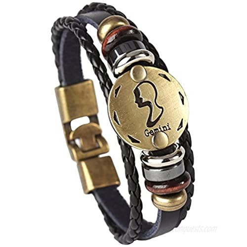 Hamoery Punk Alloy Leather Bracelet for Constellation Braided Rope Bracelet Bangle