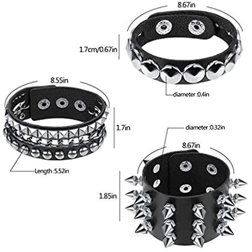 Hicarer 6 Pieces Punk Studded Bracelet Rivets Bracelet Leather Rivets Bracelet Cuff