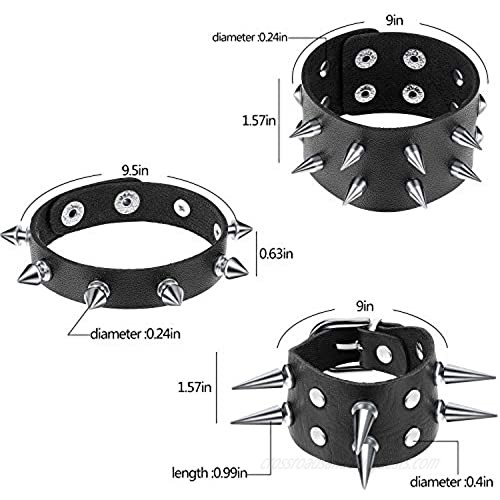 Hicarer 6 Pieces Punk Studded Bracelet Rivets Bracelet Leather Rivets Bracelet Cuff