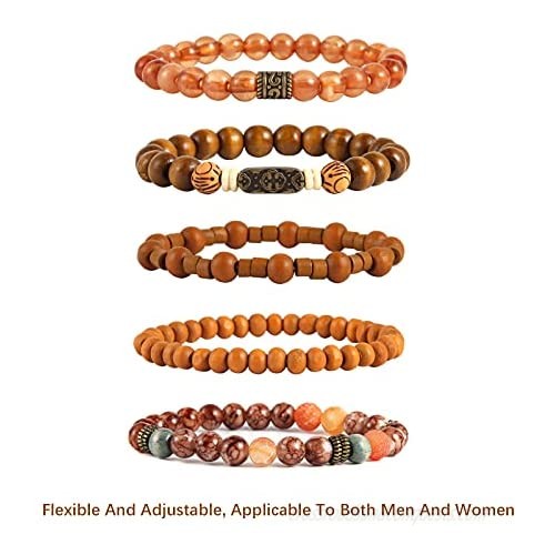 HZMAN Wrap Bracelets Men Women Hemp Cords Wood Beads Ethnic Tribal Bracelets Leather Wristbands