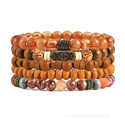 HZMAN Wrap Bracelets Men Women  Hemp Cords Wood Beads Ethnic Tribal Bracelets  Leather Wristbands