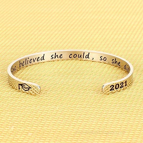IEFSHINY 2021 Graduation Gift Cuff Bracelet - Inspirational Quote Mantra Stainless Steel Cuff Bangle Bracelet College Graduation Gifts for Her Graduation Encouragement Gift for Women