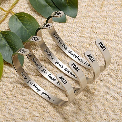 Jdesign 2021 Graduation Gift Cuff Bracelet Engraved Mantra Quote Inspirational 2021 Grad Cap Gift Box High School College Graduation Jewelry Gifts for Graduate