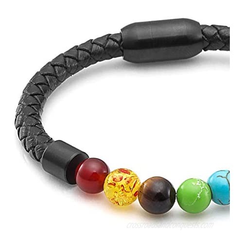 JOVIVI Personalized Custom Natural Agate/Tiger Eye/Lava Rock Stone Beads Essential Oils Diffuser Bracelet Healing for Men Women Leather Cuff Bracelets Stainless Steel Magnetic Buckle