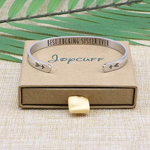 Joycuff Sister Bracelet Personalized Birthday Jewelry for Best Friend Women Gift BFF Engraved Mantra Cuff Bangle