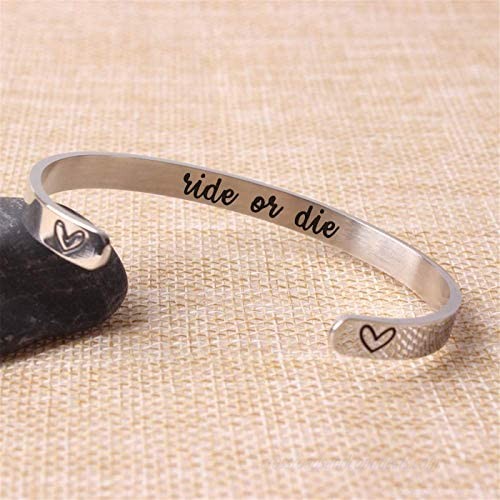 Jvvsci Ride Or Die Cuff Bracelet Personalized Inspirational Quote Friends BFF Sisters Gift Valentines Gift Heart Symbols Secret Message