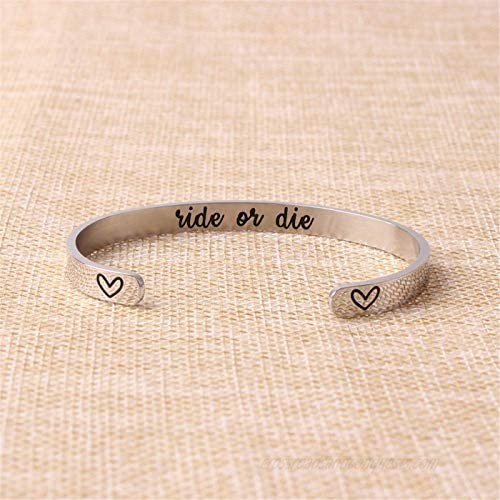 Jvvsci Ride Or Die Cuff Bracelet Personalized Inspirational Quote Friends BFF Sisters Gift Valentines Gift Heart Symbols Secret Message
