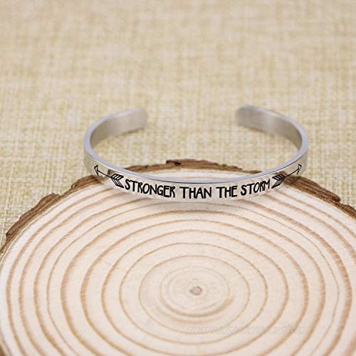 Jvvsci Stronger Than The Storm Cuff Bracelet Inspirational Motivational Gift Friends BFF Sisters Encouragement Gift Uplifting Gift For Her Strength Jewelry