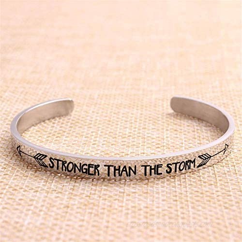Jvvsci Stronger Than The Storm Cuff Bracelet Inspirational Motivational Gift Friends BFF Sisters Encouragement Gift Uplifting Gift For Her Strength Jewelry