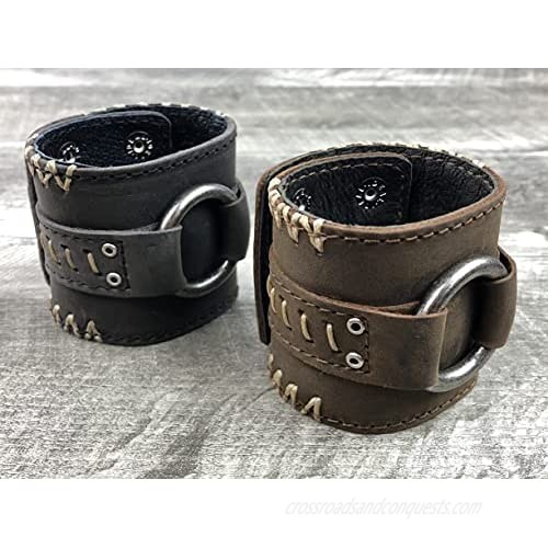 Leather Cuff Bracelet Full Grain Metal Rock Punk Biker Wide Wristband Adjustable For Men and Women by Anthology Gear