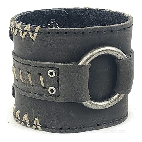 Leather Cuff Bracelet Full Grain Metal Rock Punk Biker Wide Wristband Adjustable For Men and Women by Anthology Gear