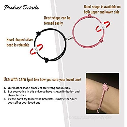 Leather Made Magnetic Couples Bracelets - Sweet Heart Leather Mutual Attraction Bracelets for Boyfriend Girlfriend Men Women Long Distance Him and Her