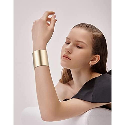 LOLIAS 2 Pcs Cuff Bangle Bracelet for Women Open Wide Wire Bracelets Adjustable Wrist Cuff Wrap Bracelet Gold and Sliver