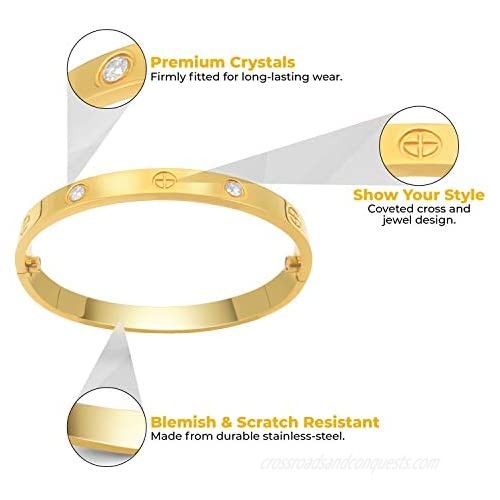 Love Bracelet for Women and Men with Engraved Gift Box and Beautiful Message 6.7-8.3 inch 18K Gold Plated Jewelry CZ Crystal Cuff Bangle Rose Gold Silver