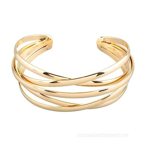 LuckyLy Bangle Marvelous Open Cuff Style Bracelet For Women  Silver and Gold  One Size Fits All